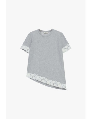 Dixie T-shirt met korte mouwen, asymmetrische zoom en kant